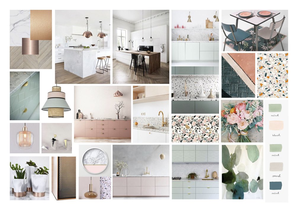 Planche d’ambiance D’intérieur : Frais / Terrazzo & Confetti / Cuisine ouverte