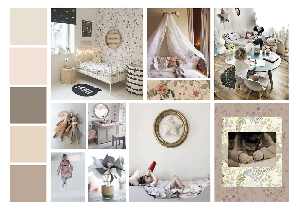 Planche d’ambiance D’intérieur : Délicieusement désuet / Etoiles & Fleurs / Chambre d'enfant