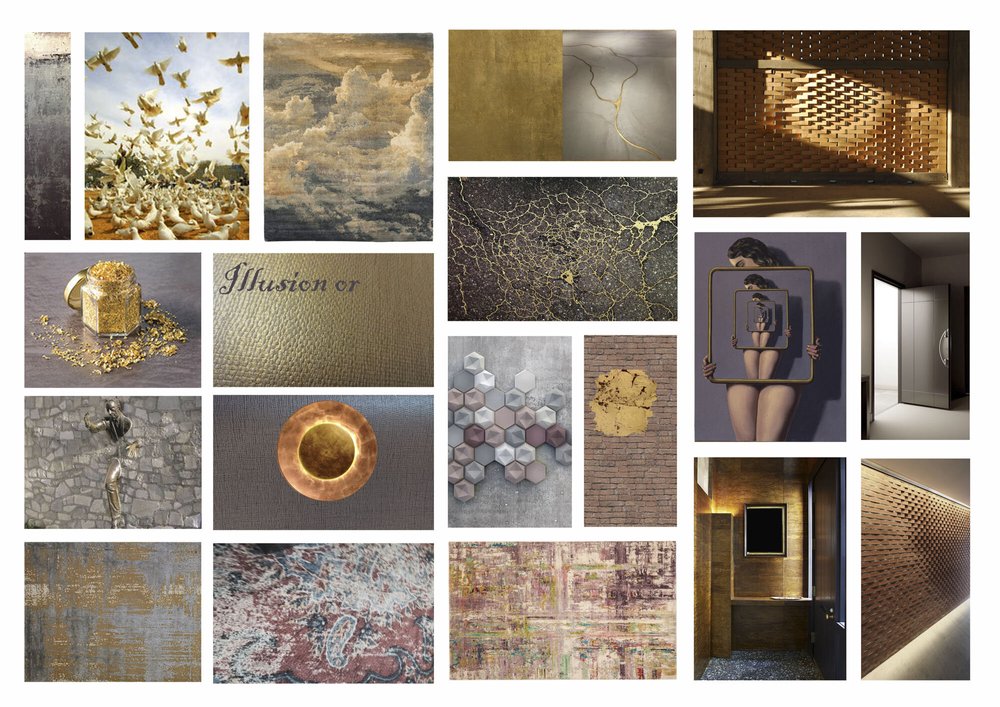 Planche d’ambiance D’intérieur : Somptueux / Or & Parme / Hall d'immeuble