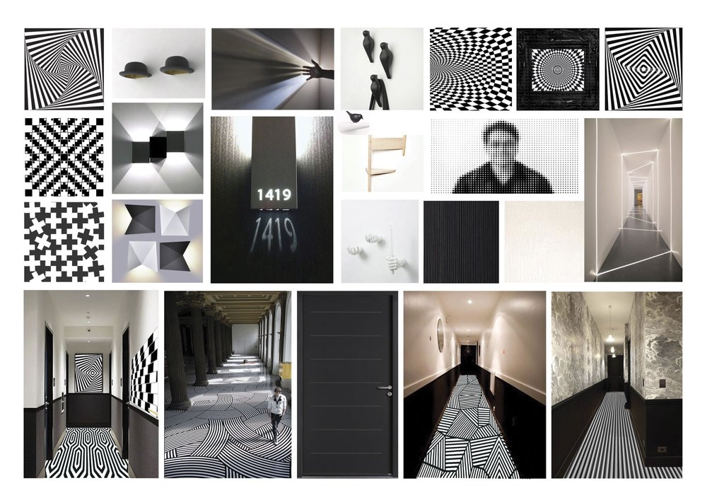 Planche d’ambiance D’intérieur : Hypnotique / Black & White / Circulations d'étage