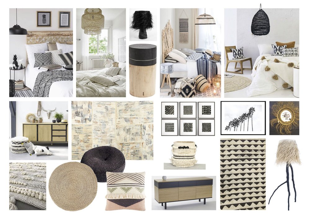 Planche d’ambiance D’intérieur : Berbère / Tissages & Rafia / Chambre adultes