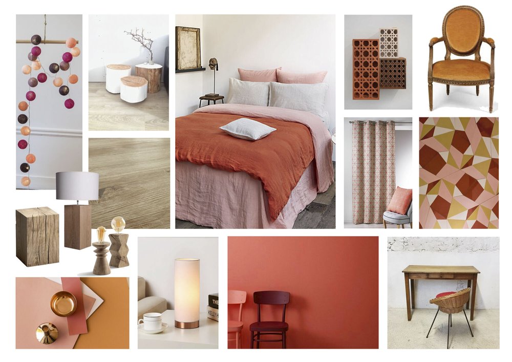 Planche d’ambiance D’intérieur : Naturel / Lins & Bois bruts / Chambre Dame